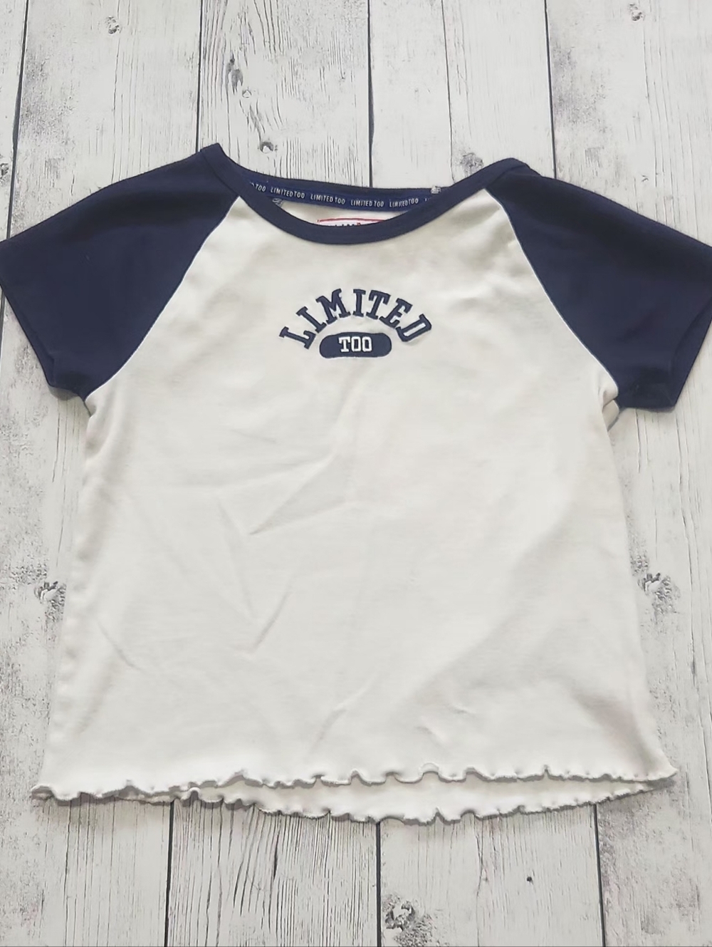 Limited Too Girls Medium 10 White And Blue Short Sleeve Top